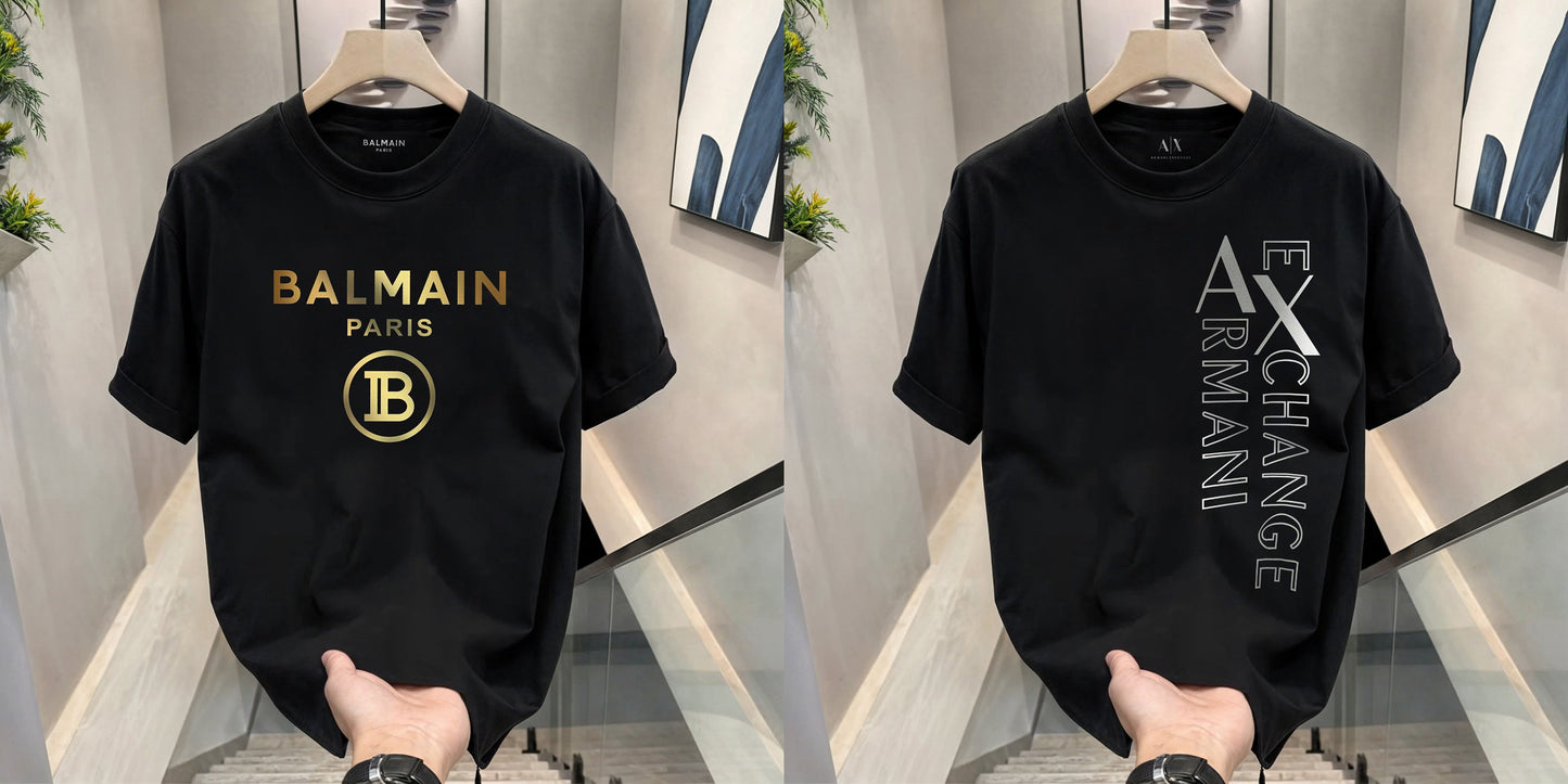 Men's Premium Selling T-Shirts (BD-BALMAIN GOLD+ ARMANI EXCHANGE SILVER)