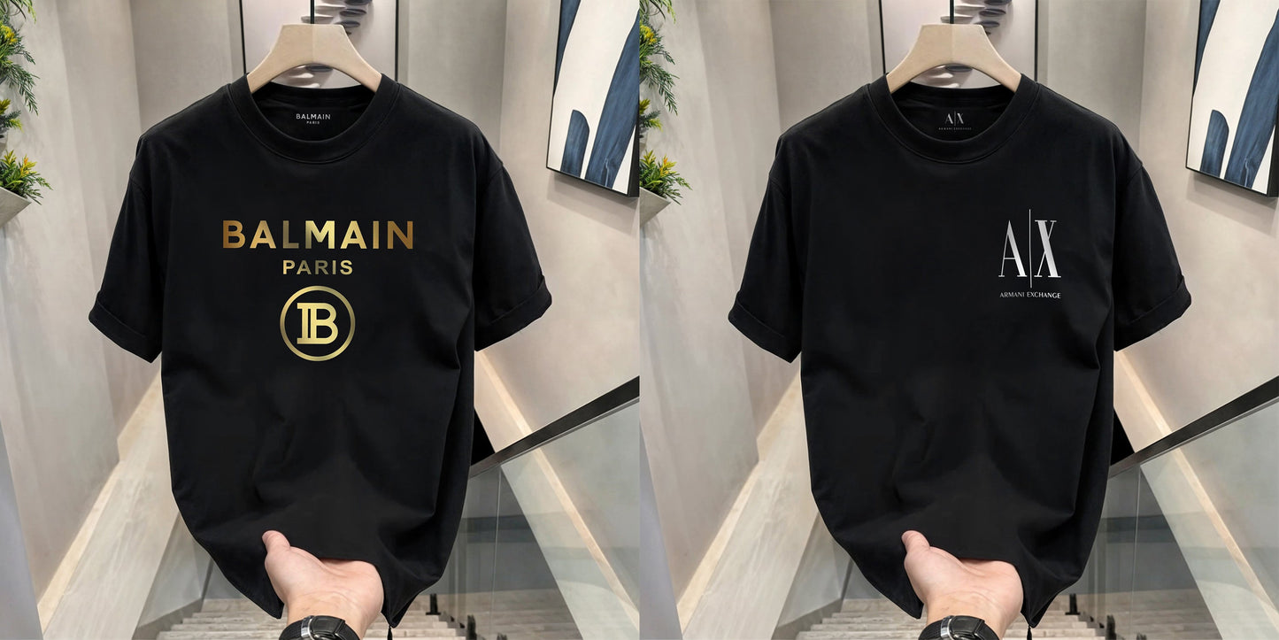 Men's Premium Selling T-Shirts (BD-BALMAIN GOLD+ SMALL AX WHITE)