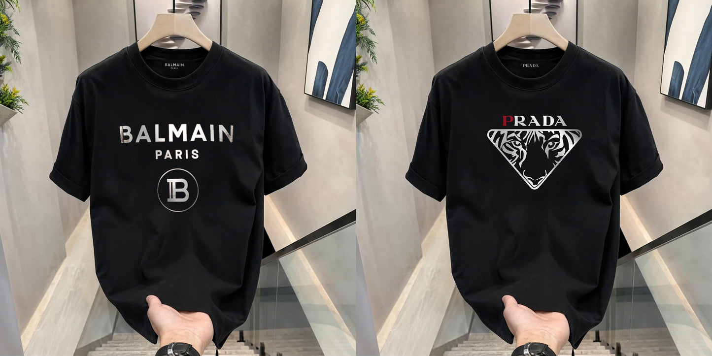 Men's Premium Selling T-Shirts (BD-BALMAIN SILVER+ PRADA)