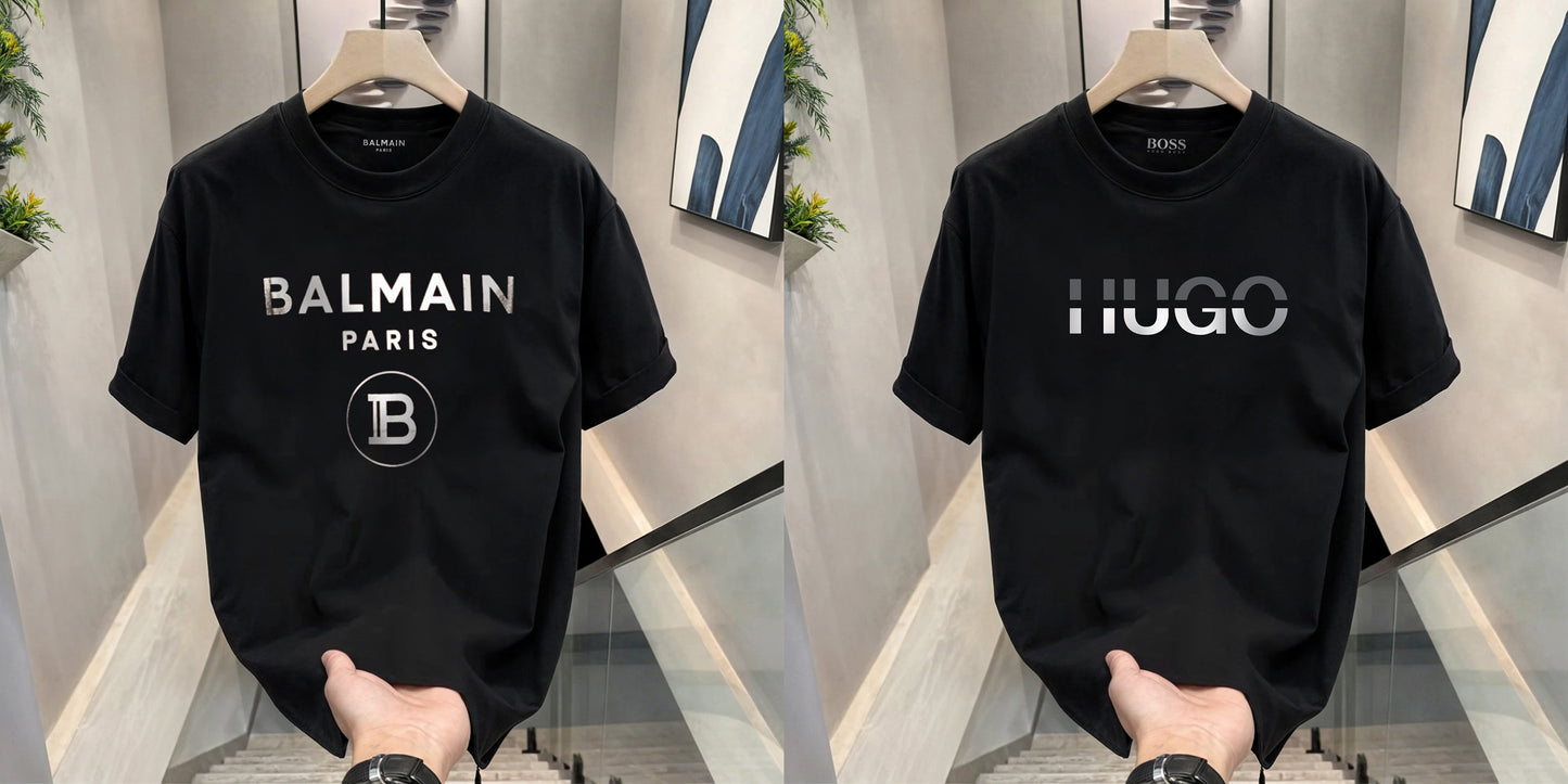 Men's Premium Selling T-Shirts (BD-Balmain Silver + Hugo Silver)