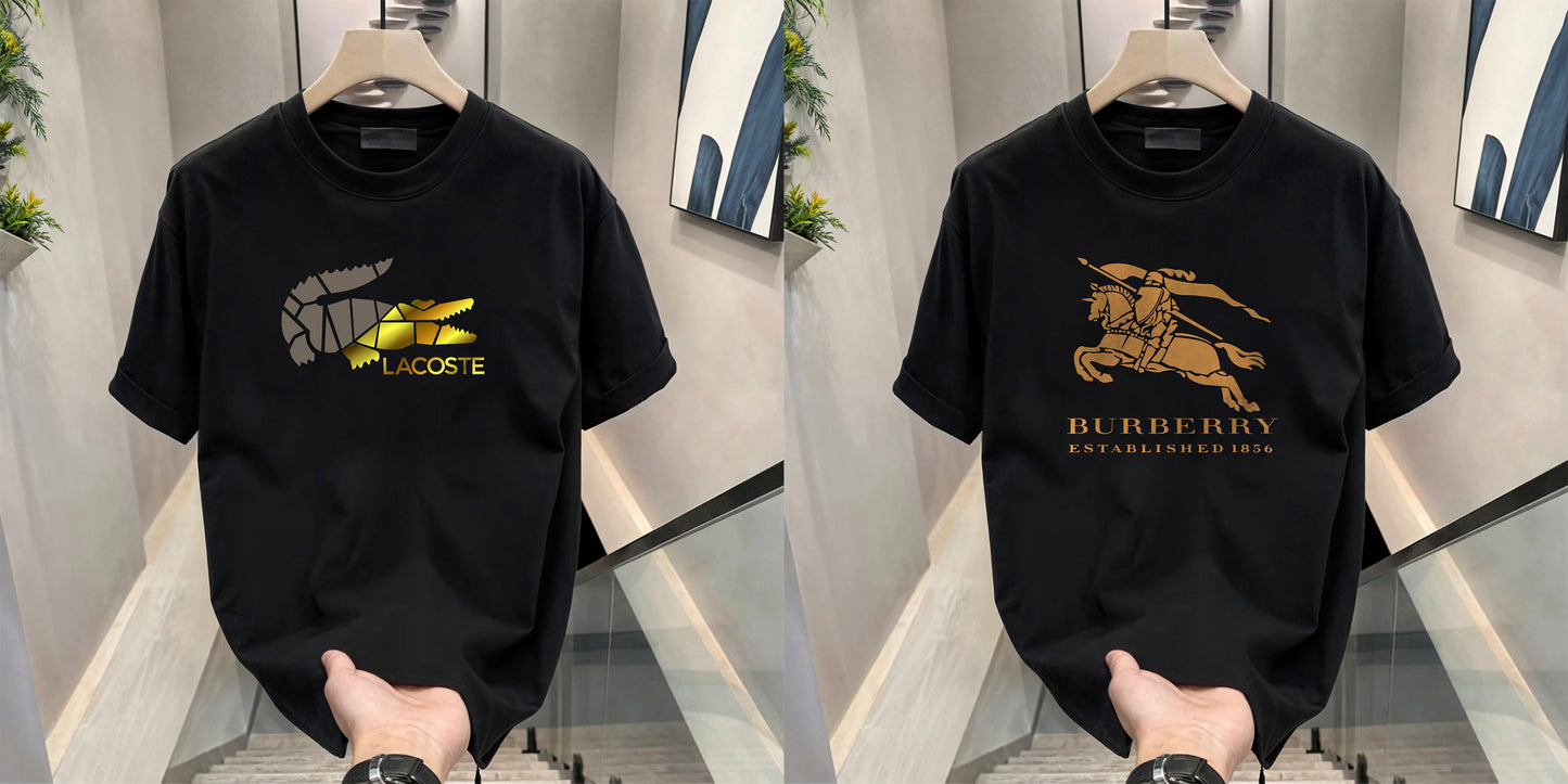 Men's Brand Premium Selling T-Shirt (BD-LACOSTE GOLD+BURBERRY GOLD)