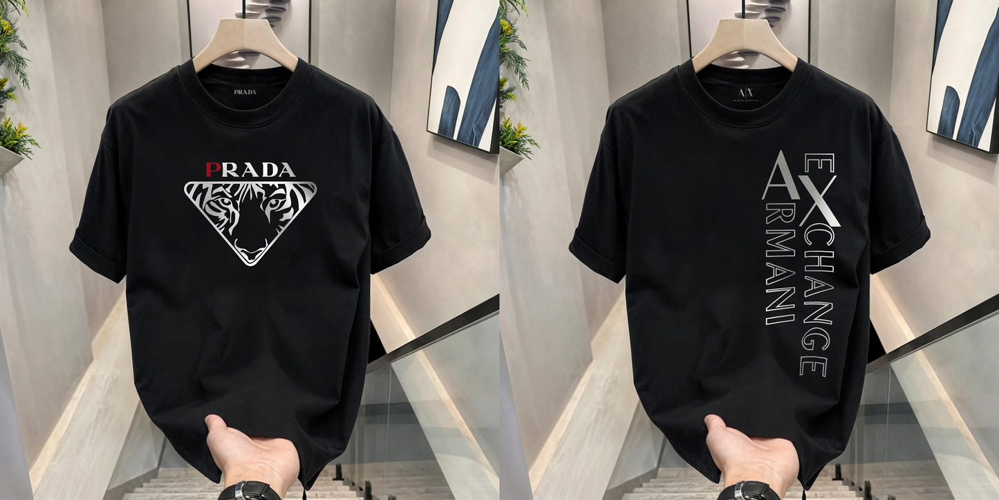 Men's Premium Selling T-Shirts (BD-Prada+ Armani Exchange Silver)