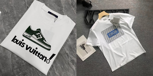 Men's Luxury Premium Selling T-Shirt (BD-LV SHOE+LV DIOR BLUE)