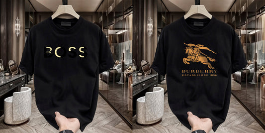 Men's Brand Premium Selling T-Shirt (BD-GOLD BOSS+BURBERRY GOLD)