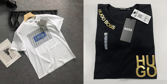 Men's Luxury Premium Selling T-Shirt (BD-DIOR BLUE+HB GOLD)