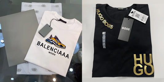 Men's Luxury Premium Selling T-Shirt (BD-BALENCIAAA MODE+HB GOLD)