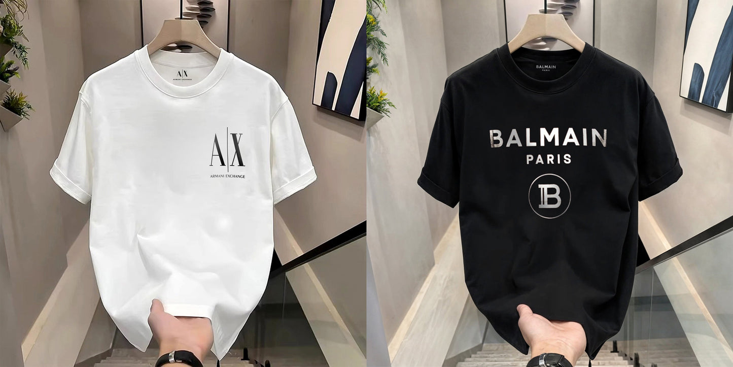 Premium Selling T-Shirts (BD-SMALL AX BLACK+BALMAIN SILVER)