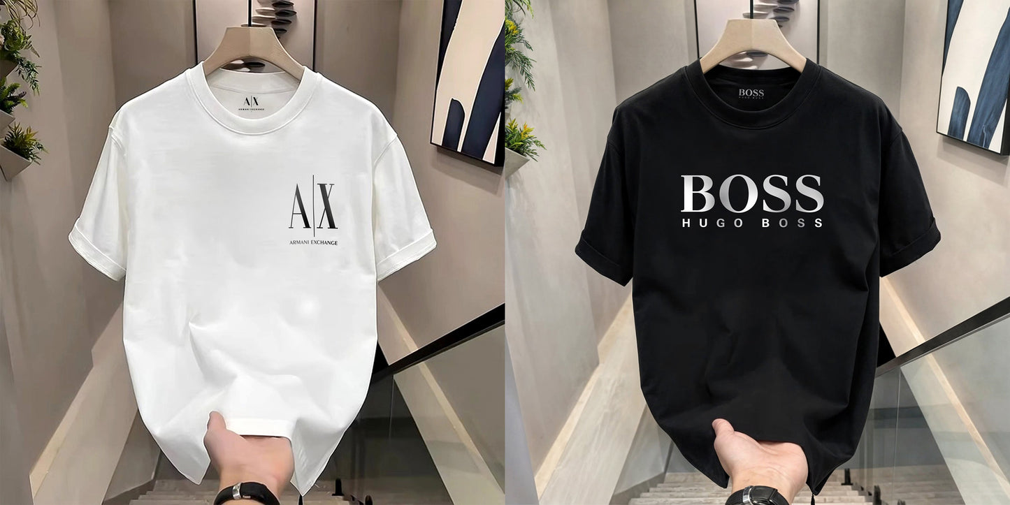 Men's Premium Selling T-Shirts (BD-SMALL AX BLACK+HUGO BOSS)