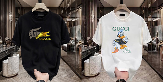 Men's Brand Premium Selling T-Shirt (BD-LACOSTE GOLD+GUCCI DUCK)