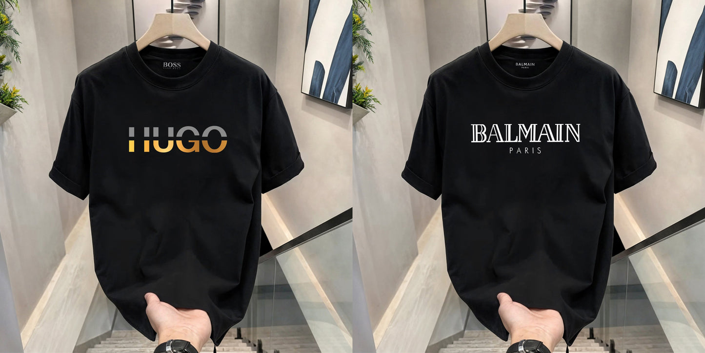 Men's Premium Selling T-Shirts (BD-HUGO GOLD+BALMAIN WHITE)