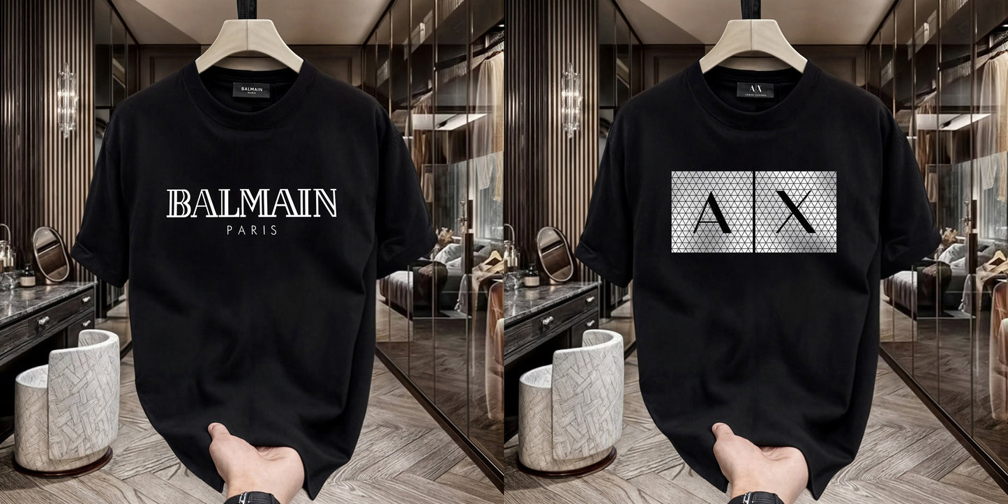 Men's Premium Selling T-Shirts (BD-BALMAIN WHITE+AX BIG BOX)