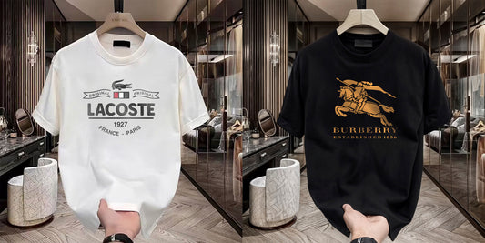 Men's Brand Premium Selling T-Shirt (BD-LACOSTE PARIS+BURBERRY GOLD)