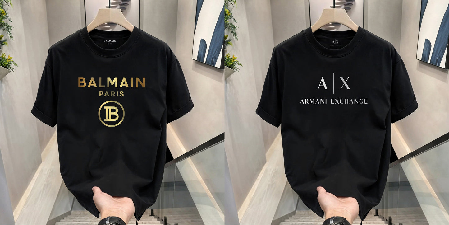 Men's Premium Selling T-Shirts (BD-BALMAIN GOLD+ AX WHITE)