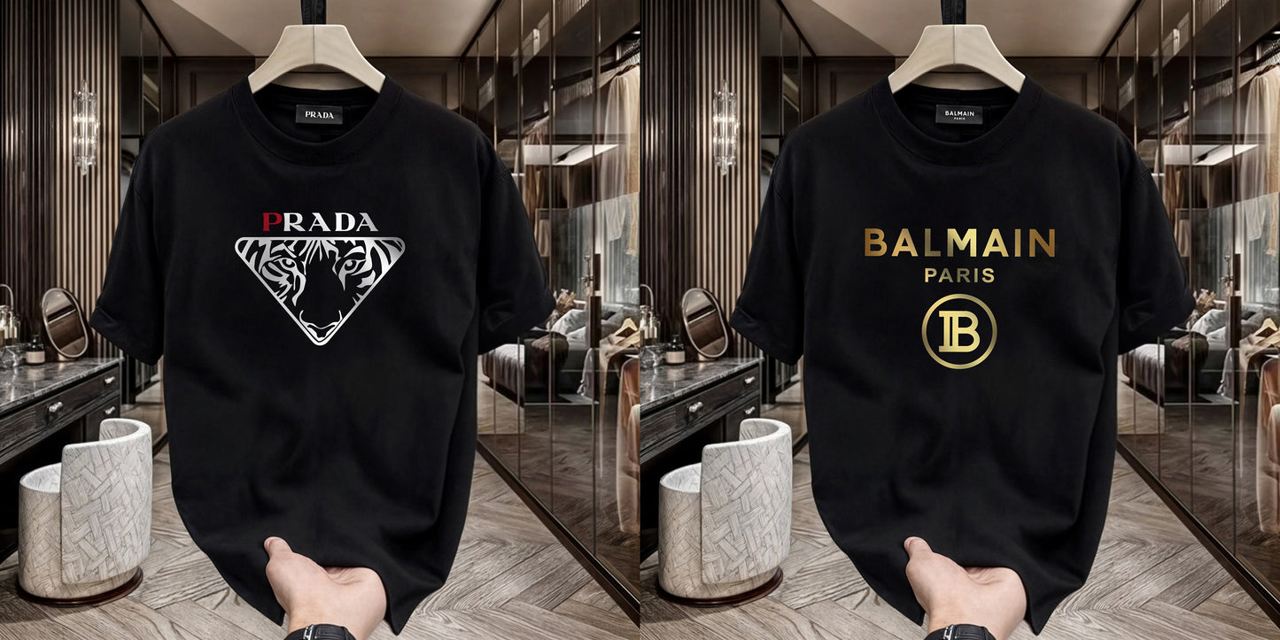 Men's Premium Selling T-Shirts (BD-PRADA+BALMAIN GOLD)