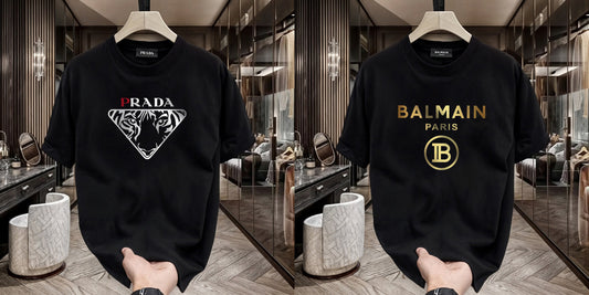 Men's Premium Selling T-Shirts (BD-PRADA+BALMAIN GOLD)