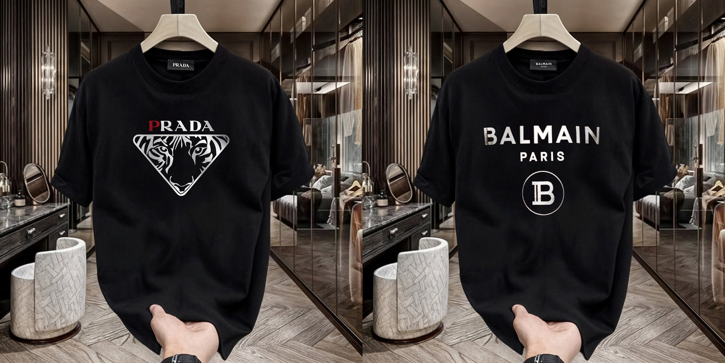 Men's Premium Selling T-Shirts (BD-PRADA+BALMAIN SILVER)