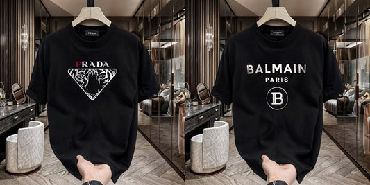 Men's Premium Selling T-Shirts (BD-PRADA+BALMAIN SILVER)