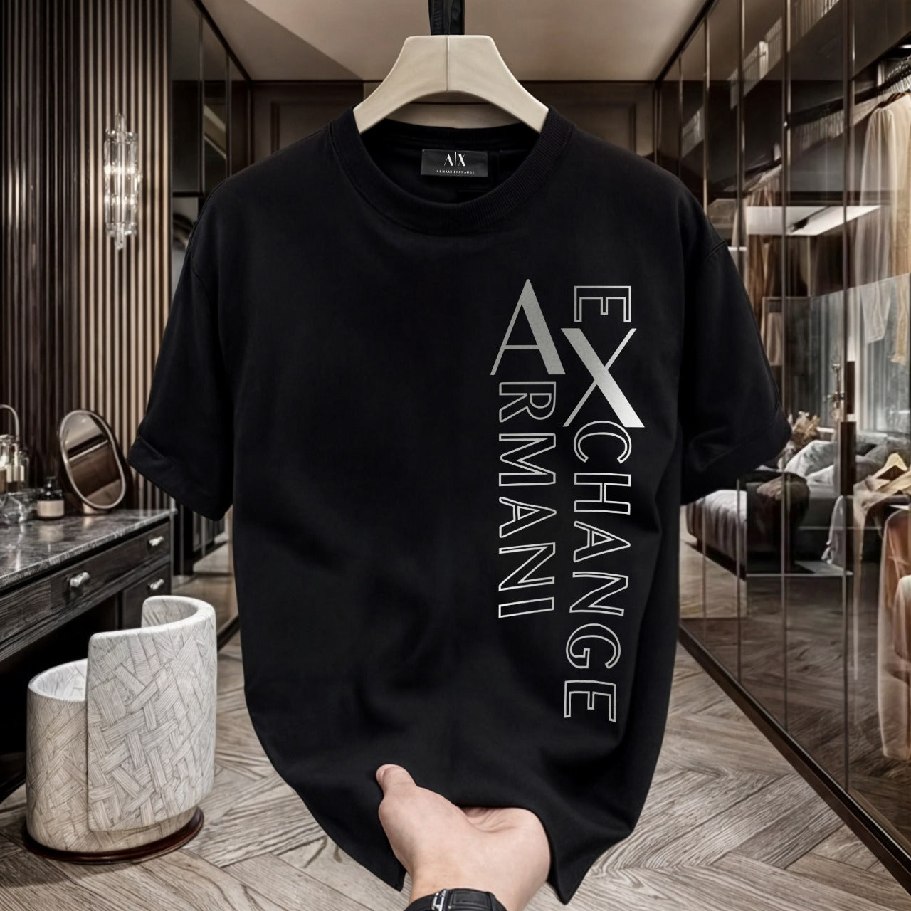 Men's Premium Selling T-Shirts (BD-SMALL AX BLACK+ARMANI EXCHANGE SILVER)