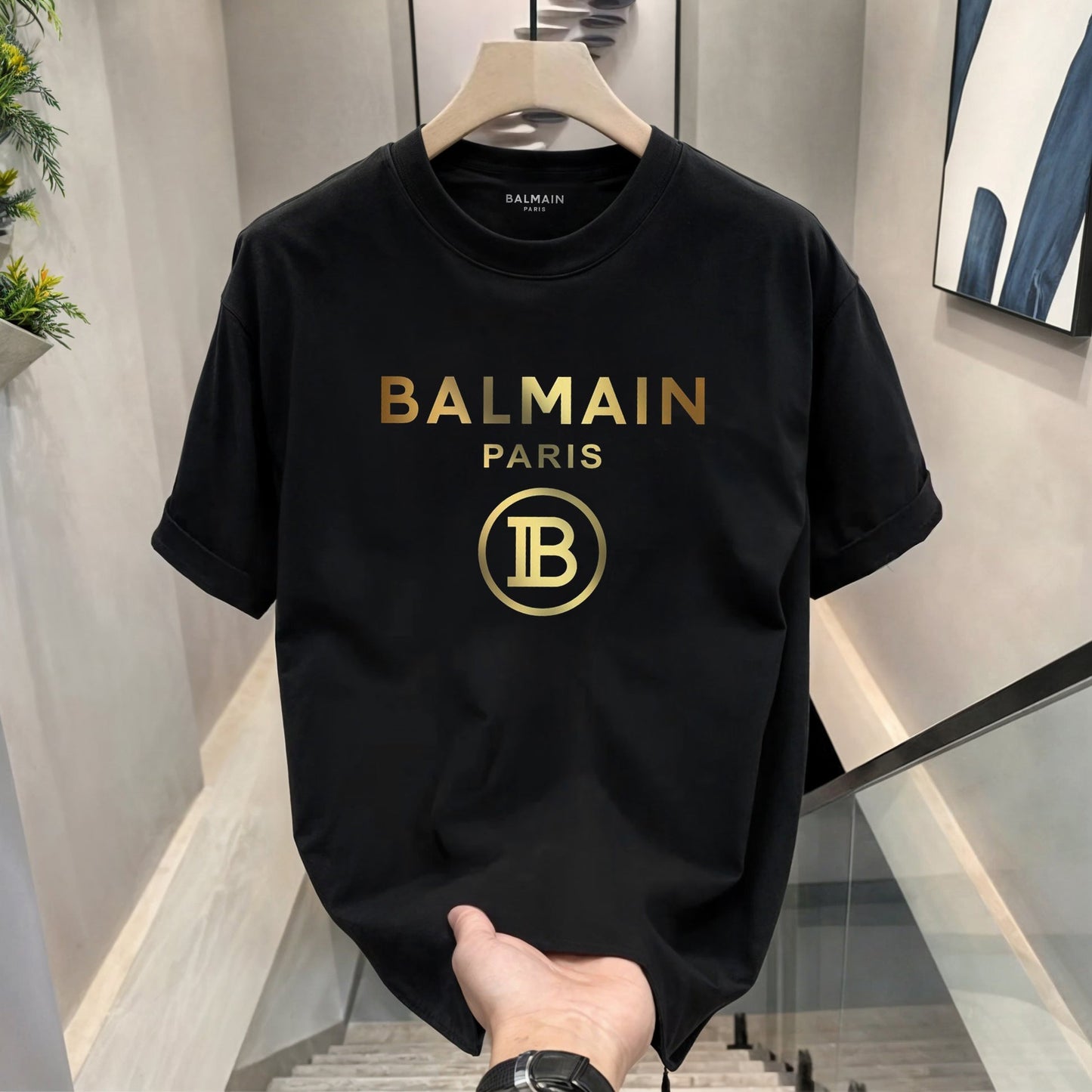 Men's Premium Selling T-Shirts (BD-BALMAIN GOLD+ SMALL AX WHITE)